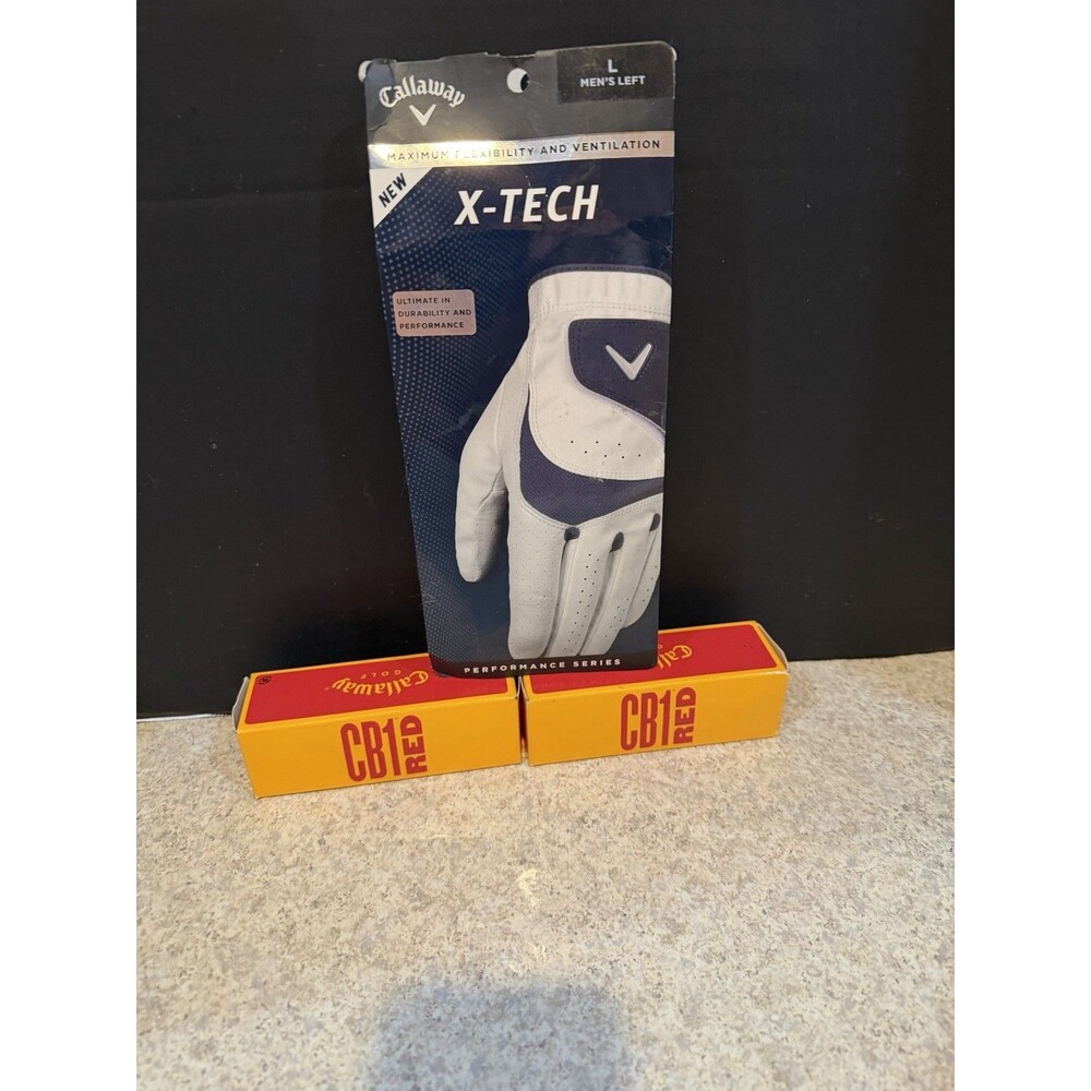 Callaway Golf Bundle X-Tech Glove Mens Left Large + 2 Sleeves CB1 Red Golf Balls - Picture 7 of 8